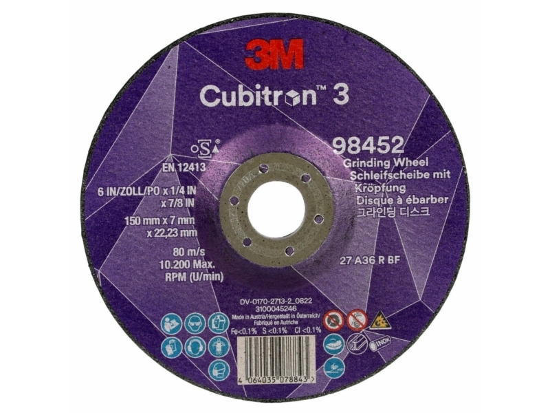 3M 98452, Afskæredisk, Metal, Ceramic fibre, 10200 rpm, Rund, 2,22 cm