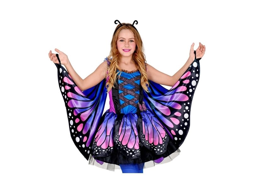 Blå/Lyserød Sommerfugl Børnekostume - Small
