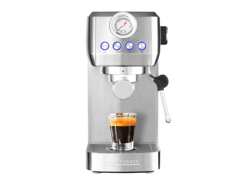 Gastroback Design Piccolo Pro, Espressomaschine, 1,3 L, Kaffeepad, Gemahlener Kaffee, 1350 W, Schwarz, Edelstahl