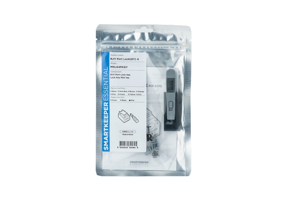 Smartkeeper MNL04PKGY, Portblokering + nøgle, RJ-11, Grå, Plast, 1 stk, Polybag