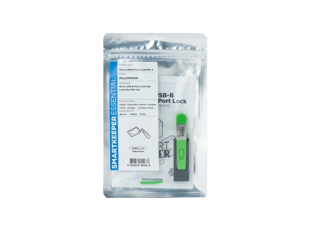 Šakotuvas Smart Keeper Smartkeeper SmartKeeper Mini Micro USB-B Port Blocker grün 4 Stk.+Key