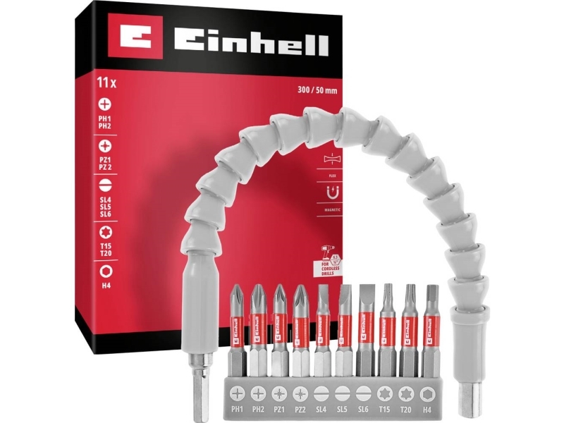 Einhell 133115 Bit-Set 11-Teilig Carver, Ph, Pz, T-Profil, Inbus, Sechskant Inkl. Bithalter
