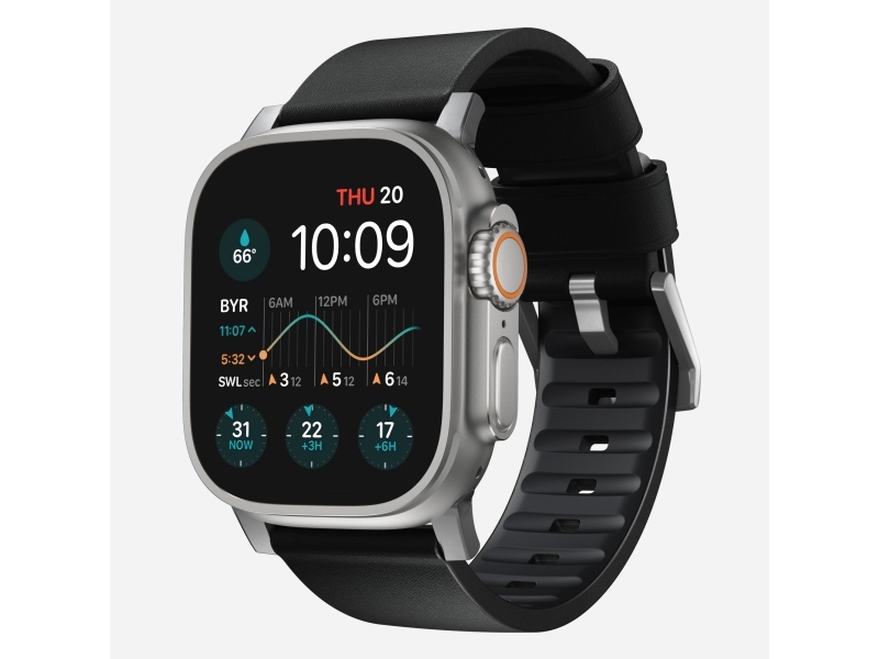 Nomad Active Band Pro, Band, Smartwatch, Schwarz, Silber, Apple, Ultra / 46Mm, Leder, Edelstahl