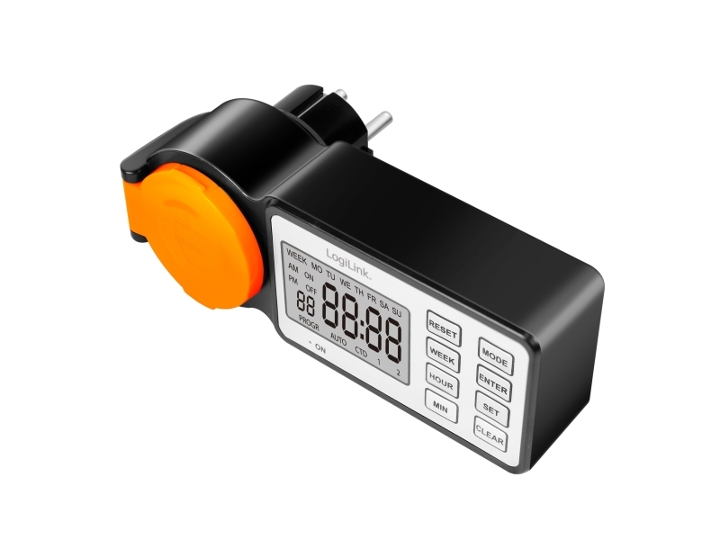 LogiLink ET0016, Daglig/ugentlig timer, Sort, Orange, Digital, LCD, Knapper, Polykarbonat (PC)