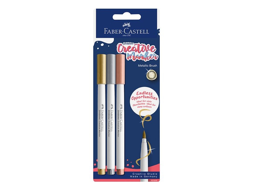 Faber-Castell Gofa Brush, Metallic, Flerfarvet, Flerfarvet, 3 farver, Fin spids, Rund, 1,5 mm