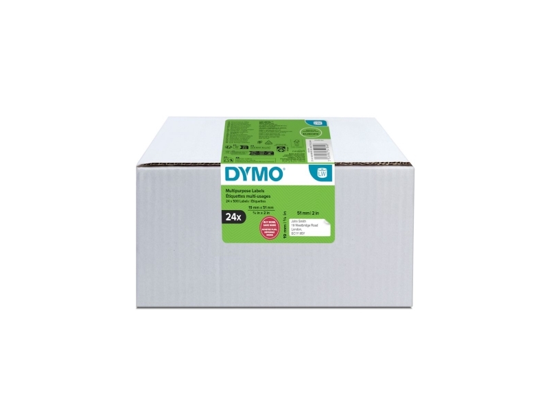 Dymo Lw Multi-Purpose Label 19X51mm 24 Rolls, Hvid, Selvklæbende Printeretiket, Rulle, Permanent, Dymo, 4Xl, 5Xl, 400, 400 Duo, 400 Turbo, 400 Twin T