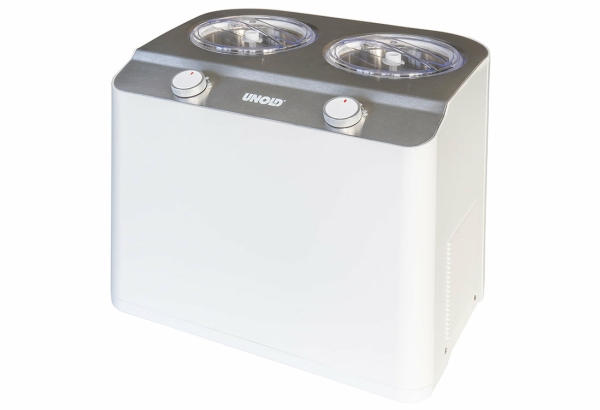 Unold Doppio, Kompressor ismaskine, 2,4 L, 2 skåle, Satin stål, Hvid, 30 min., 1,2 m