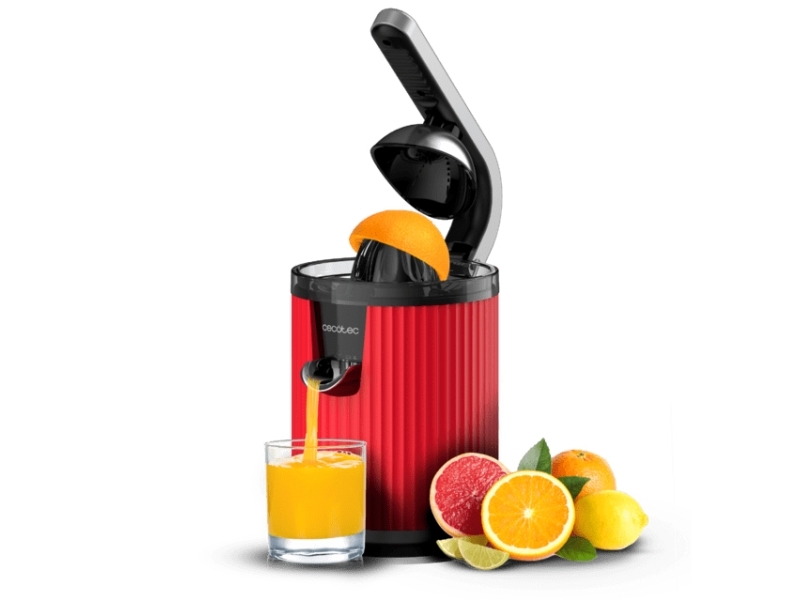 Cecotec Xqueeze Retrojuice 600, Slow Juicer, Sort, Rød, Rustfrit Stål, 1 Stk, Rustfrit Stål, 600 W, 220 - 240 V