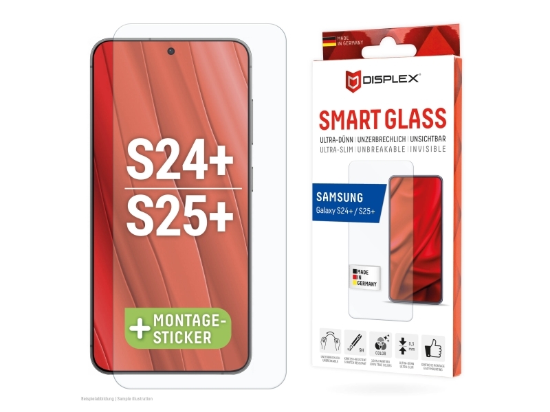 Displex 01907, Samsung, Galaxy S24+, Galaxy S25+, Tør Påføring, Støvresistent, Slagbestandig, Ridseresistent, Transparent, 1 Stk
