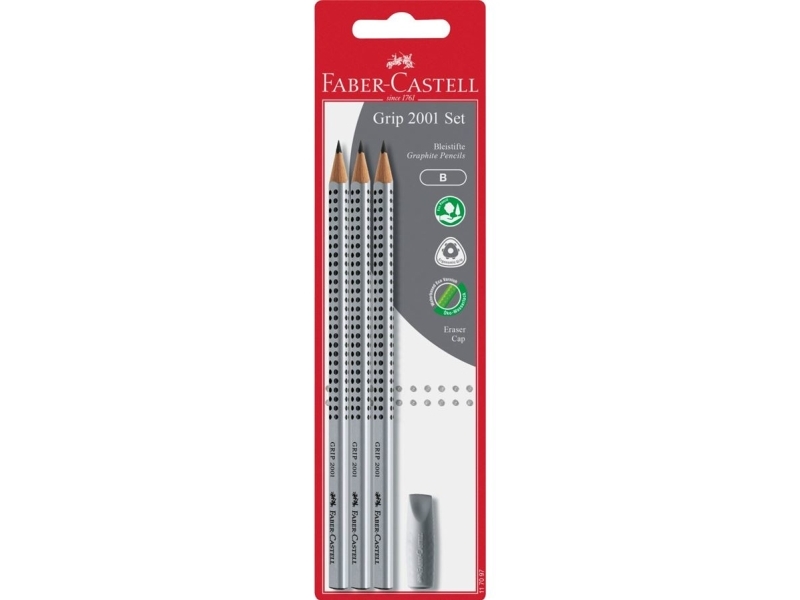 Faber-Castell Grip 2001 Set, B, Hopea, Kolmion muotoinen, FSC, Kupla, 4 kpl