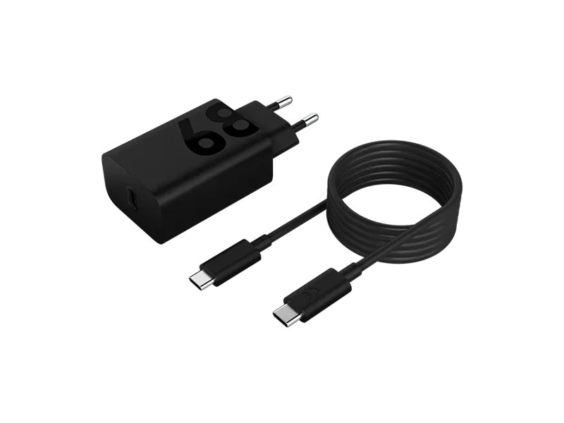 USB-C oplader 68 W – Lenovo med EU-stik + USB-C til USB-C kabel (sort)