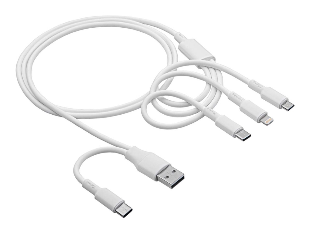 Akyga - Usb-Kabel - 4 Pin Usb Type A/24 Pin Usb C (Han) Til Micro-Usb Type B, Lightning, Usb-C (Han) - 5 V - 2 A - 1.2 M - Hvid