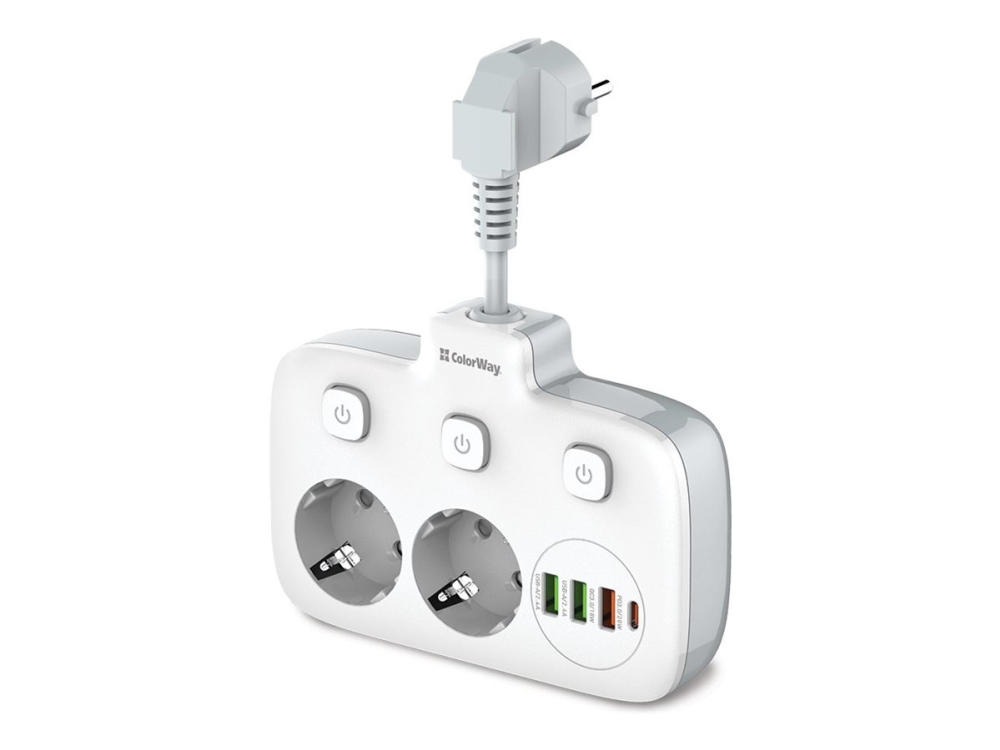 Colorway - Stikdåse - 2X220v - Ac 100-240 V - 2500 Watt - Input: Cee 7/4 - Output-Stikforbindelser: 2 (3 X Usb Type A, Usb-C, 2 X Cee 7/3) - 2.5 Cm L