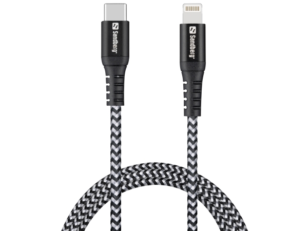 Sandberg Survivor Usb-C Pd>Lightning 1M, 1 M, Lightning, Usb C, Hanstik, Hanstik, Sort, Hvid