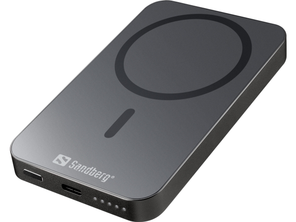 Sandberg Mag Wireless Powerbank 5000 Alu, 5000 Mah, Lithium, Power Delivery, Trådløs Opladning, Sort