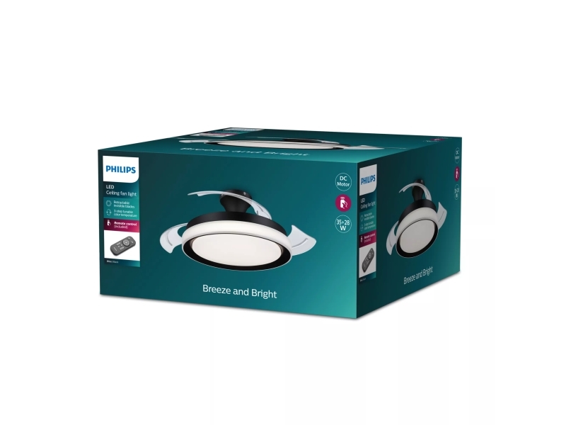 Philips Bliss Deckenventilator Mit Beleuchtung, 35+28W, Haushalts-Lamellenlüfter, Schwarz, Zimmerdecke, Metall, Kunststoff, 51 Cm, Ip20