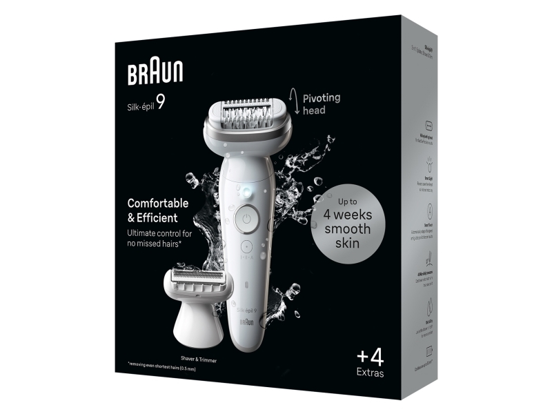 Braun Silk-Épil 9 9-041, Silver, 40 Tweezers, Microgrip, Battery, 100 - 240 V, 50/60 Hz