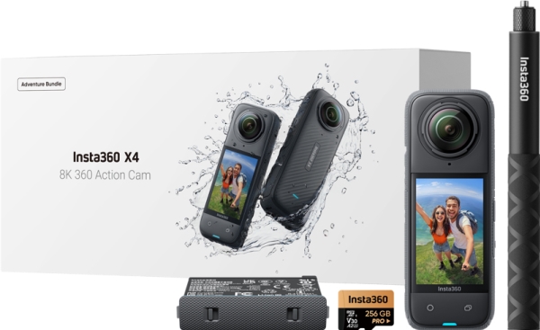 Insta360 X4 Adventure Bundle, 8K Ultra HD, CMOS, 72 MP, 120 fps, Wi-Fi, Bluetooth