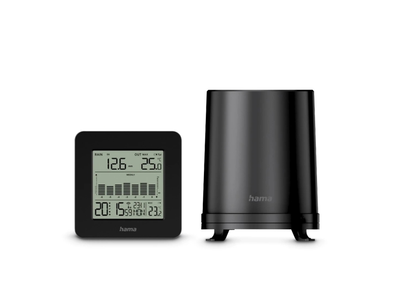 Hama Mykonos, Svart, Inomhustermometer, Utomhustermometer, Regnsensor, Regn, Regn, Termometer, Termometer, 0 - 50 ° C, -40 - 60 ° C | Trädgården - Trädgårdstillbehör - Väderstationer & termometrar | GameStuff