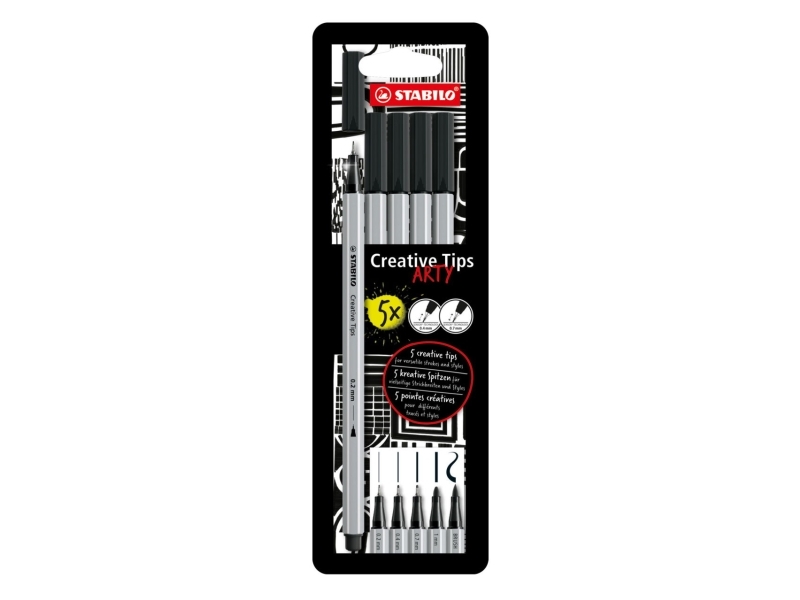 Stabilo Creative Tips 5 stk. etui - med 5 forskellige stregbredder, sort blæk