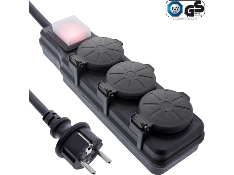 InLine® Udendørs stikdåse, 3-vejs jordforbindelse, IP44, med afbryder, 10m