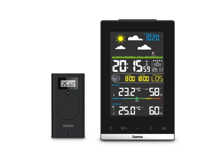 Hama 00222239, Sort, Indendørs hygrometer, Indendørs termometer, Udendørs hygrometer, Udendørs termometer, Hygrometer, Termometer, Hygrometer, Termometer, 20 - 95%, 20 - 95%