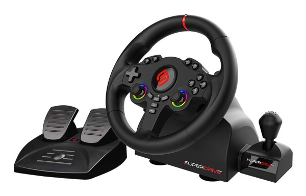 Subsonic Superdrive 220 RS-X, Ohjauspyörä + polkimet + vaihdekeppi, Nintendo Switch, Nintendo Switch 2, PC, PlayStation 4, Xbox One, Xbox Series S, Xbox Series X, D-pad, Kotipainike, Valikkopainike, Asetukset-painike, Jaa-painike, View button, Monivärinen, 180°, Langallinen