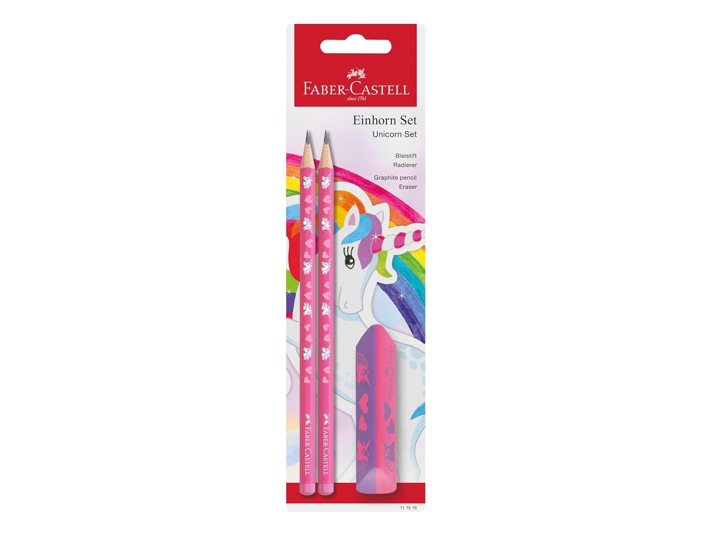 Faber-Castell 111516, Hb, Lyserød, Trekantet, Kunst, Grafisk Tegning, Hobby, Kontor, Skole, Technical Drawing, Blister, 2 Stk
