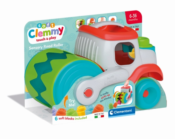 Clementoni Baby Soft Clemmy Steamroller Vehicle with Blocks 9pcs.