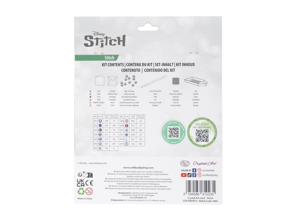 Craft Buddy Stitch 18x18cm Crystal Art Card