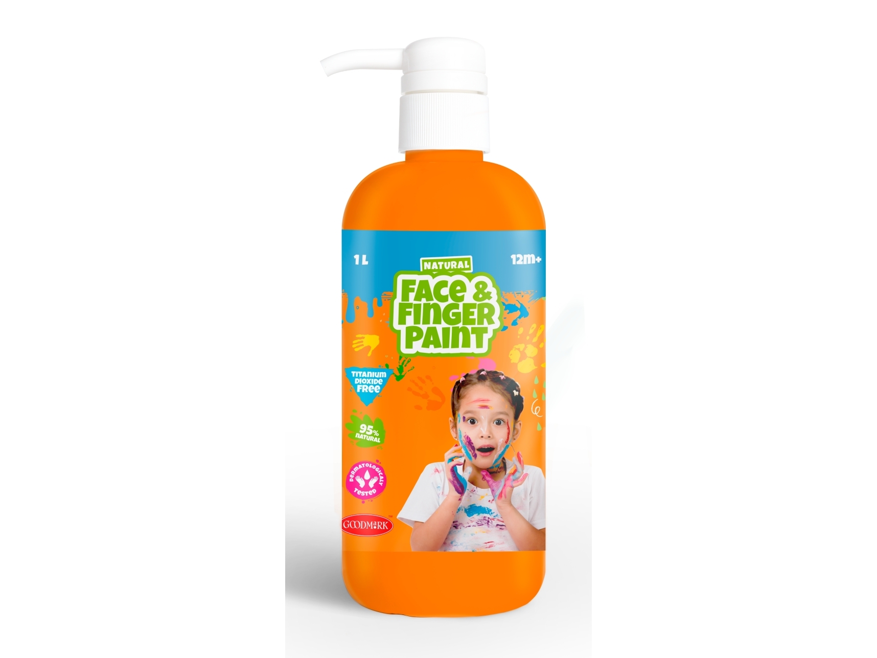 Natural Face & Finger Paint Orange 1000ml Bottle Dispenser