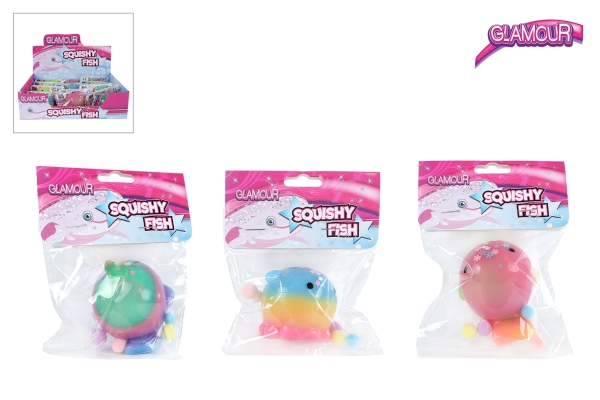 Glamour Squishy Whale With Glitter 3 asst. CDU