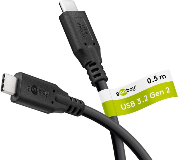 Goobay 74204, 0,5 m, USB C, USB C, USB 3.2 Gen 1 (3.1 Gen 1), 10 Gbit/s, Svart | Datortillbehör - Kablar & adaptrar - Datakablar | GameStuff