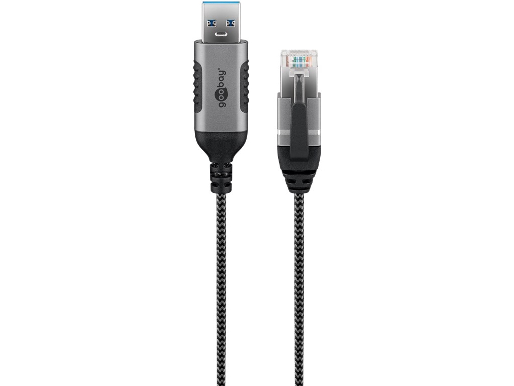 Goobay 74395, Usb 3.0 Type A, Rj45, 2 M, Sort, Sølv
