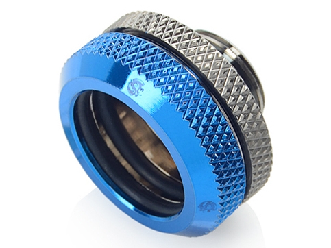 Bitspower Multi-Link Adapter Liitin suora G1/4 tuuman uros 16mm uros kovaputkeen - musta kiiltävä/sininen