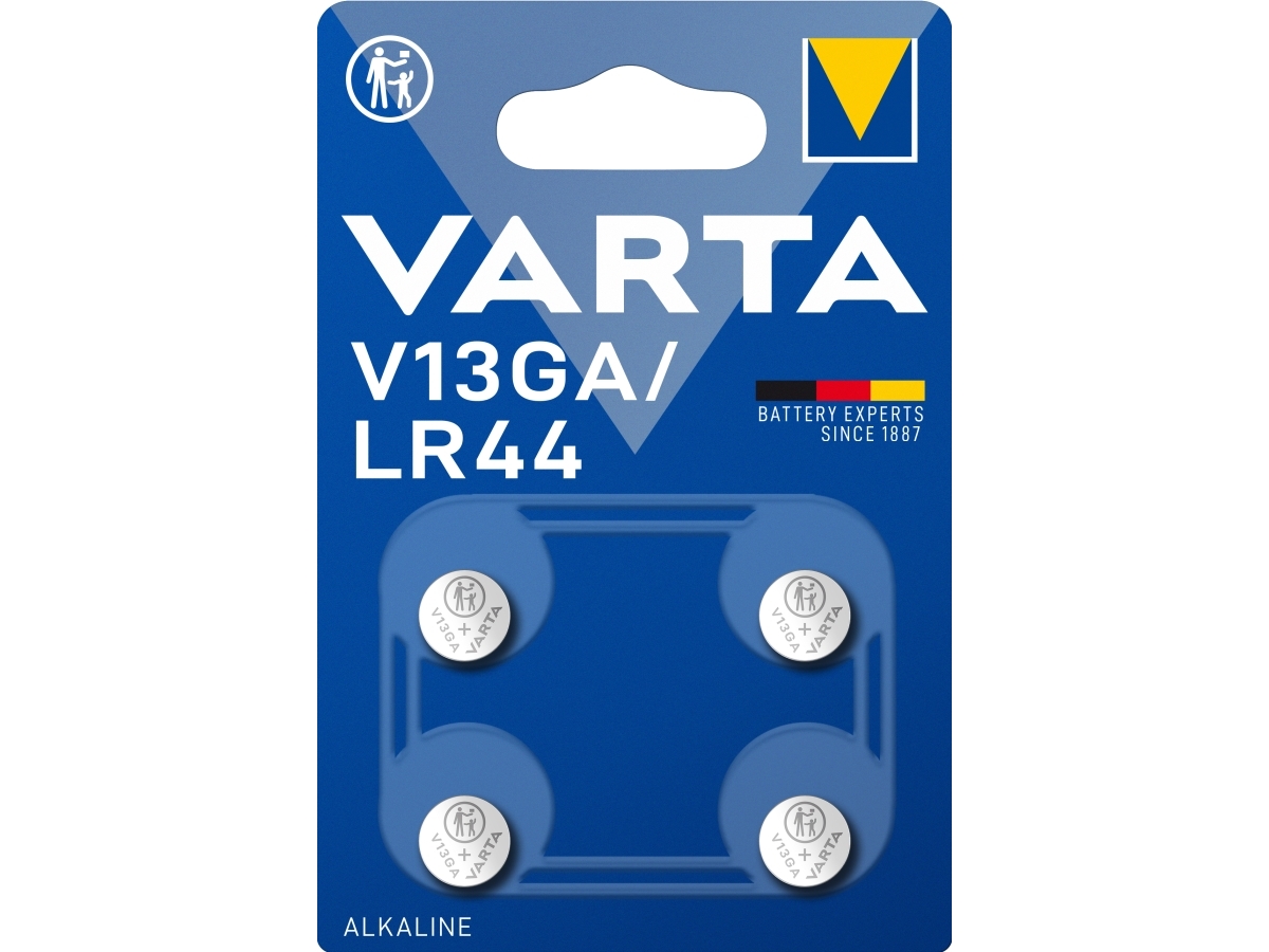 Varta 04276 101 404, Engångsbatteri, LR44, Alkalisk, 1,5 V, 4 styck, 130 mAh | EL Artiklar - Batteri - Knappcell batteri | GameStuff
