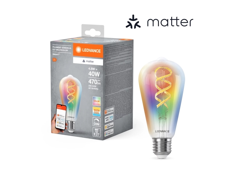 LEDVANCE SMART+ MATTER Filament Multicolor Classic E40 4.8W - E27 Smart pære