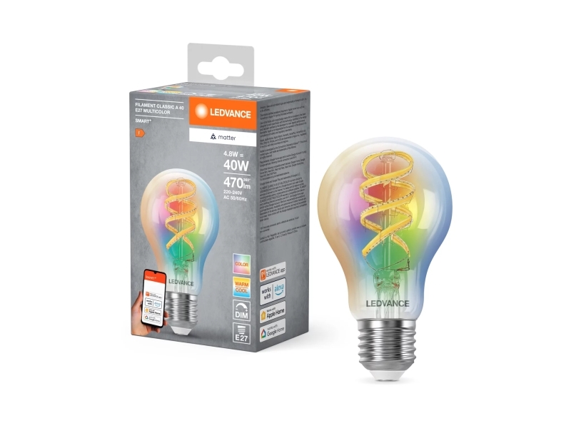 LEDVANCE SMART+ MATTER Filament Multicolor Classic A40 4.8W - E27 Smart pære