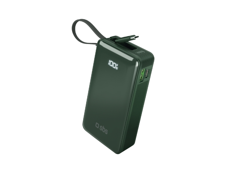 Sbs Power Bank 10 000 Mah Mit Integriertem Usb-C Kabel Grün