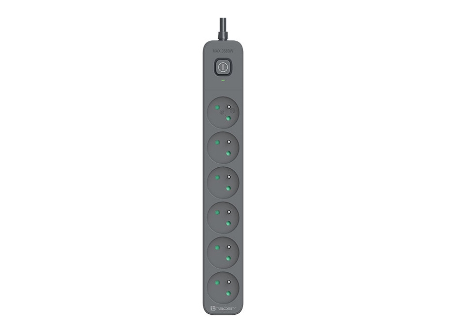 Tracer Tralis47025, 1,8 M, Indendørs, Grafit, 6 Ac Stikkontakt(Er), 3680 W, 16 A