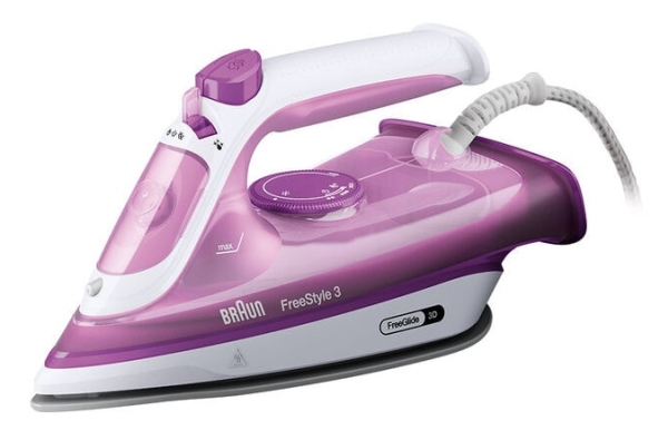 Braun Freestyle 3 Fi 3124, Tør & Dampstrygejern, Keramisk Strygesål, 2 M, 160 G/Min, Lilla, 45 G/Min