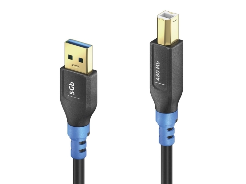 PureLink FI-U200-030, 3 m, USB A, USB B, USB 2.0, 480 Gbit/sek., Sort, Blå