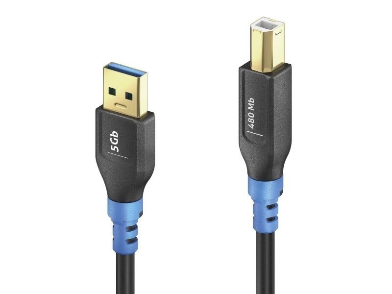 Purelink Fi-U200-003, 0,3 M, Usb A, Usb B, Usb 2.0, 480 Gbit/Sek., Sort, Blå
