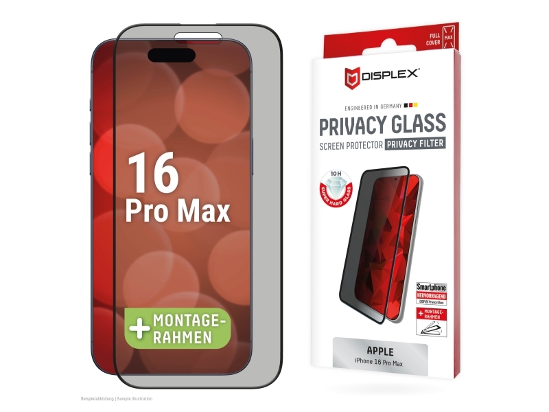 Displex 02000, Apple, Iphone 16 Pro Max, Tør Påføring, Smudsafvisende, Slagbestandig, Ridseresistent, Sort, Transparent, 1 Stk