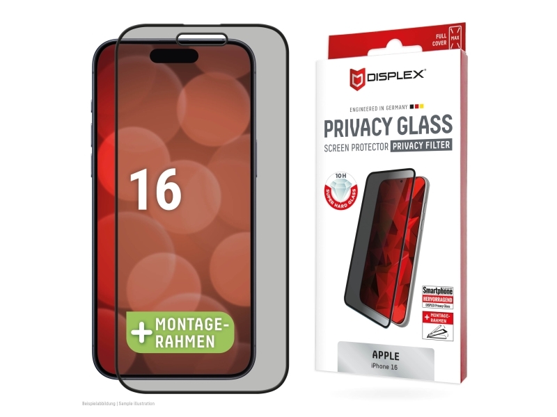 Displex 02016, Apple, Iphone 16, Tør Påføring, Smudsafvisende, Slagbestandig, Ridseresistent, Sort, Transparent, 1 Stk