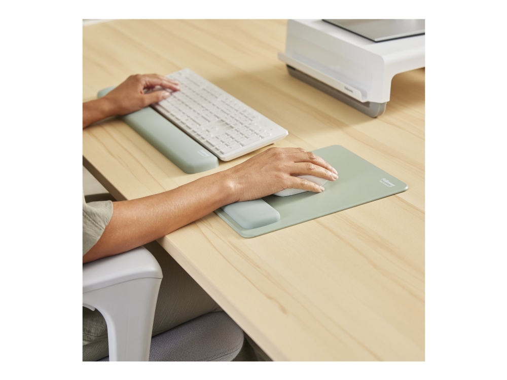 Fellowes Breyta Xl Mouse Mat Wrist Rest Xl Mouse Pad Wrist Support With Antibacterial Protection Ergonomic Mouse Mat Sage, Sage, Monochromatic, Wrist