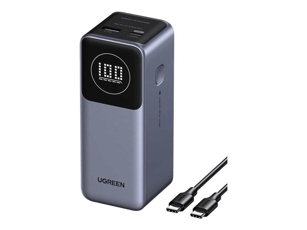 Ugreen Nexode - Powerbank - 12000 mAh - 44.4 Wh - 100 Watt - 5 A - PD 3.0, PD 2.0, PD/PPS, QC 2.0, QC 3.0, Fast Charge, Apple Fast Charge - 2 output-stikforbindelser (USB, USB-C)