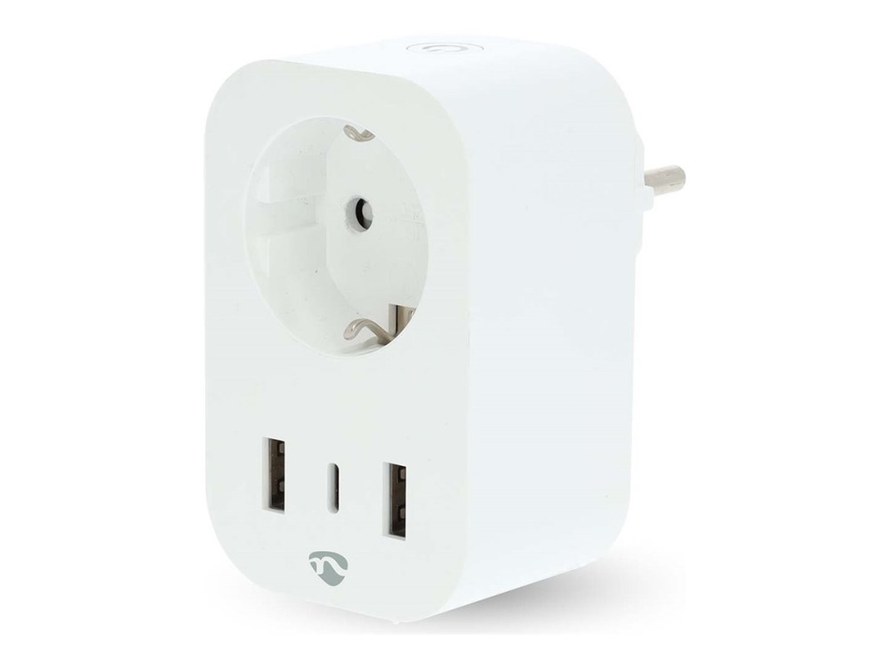 NEDIS SmartLife Smart Plug | Wi-Fi | IP21 | Effektmåler | 3680 W | Type F (CEE 7/7) / 1x USB-C™ / 2x USB | 0 - 55 °C | Android™ / IOS | Hvid | 1 stk.