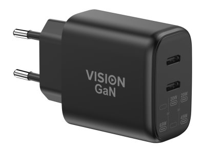 Vision - Strømforsyningsadapter - 65 Watt - 3.25 A - 2 Output-Stikforbindelser (2 X Usb-C) - Sort - Europa