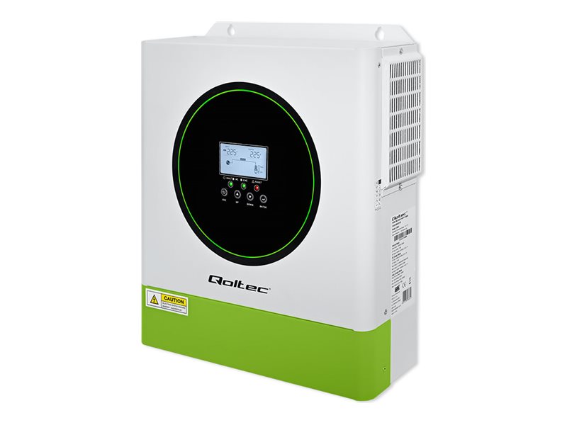 Qoltec - Solenergi inverter - off-grid, 100A, 24V, MPPT, BMS, Wi-Fi option, sinus, power factor 1.0 - AC 220-230 V - 3500 Watt - 3500 VA - RS-232, RS-485 - hvid, grøn